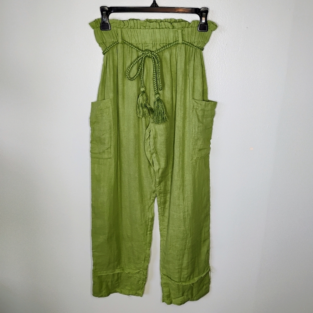 Wayan Natural Wear Cotton Cargo Pants Green Rope Waist Tie‎ Travel Size Small